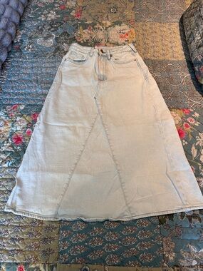 Light Wash Denim A-Line Maxi Skirt
